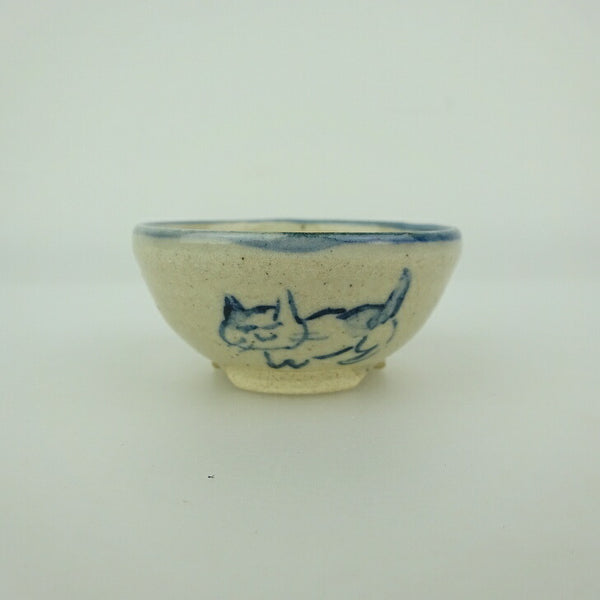 盆栽鉢 ゆうき祥石 小鉢 長辺 約 4.9cm 丸鉢 絵鉢 猫 ネコ ねこ 釉薬 観賞用  新品 x1198413183