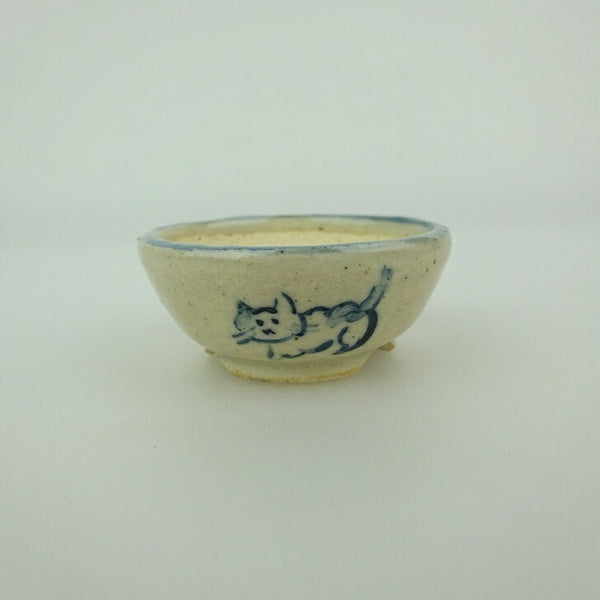 盆栽鉢 ゆうき祥石 小鉢 長辺 約 4.5cm 丸鉢 絵鉢 猫 ネコ ねこ 釉薬 観賞用  新品 t1198406491