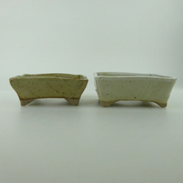 盆栽鉢 ゆうき祥石 2点セット 小鉢 長辺 約8cm 長方鉢 ベージュ 白 釉薬 観賞用  新品 k1198412814
