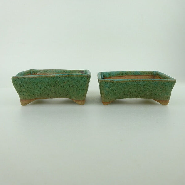 盆栽鉢 ゆうき祥石 2点セット 小鉢 長辺 約8cm 長方鉢 緑 釉薬  新品 g1198418882