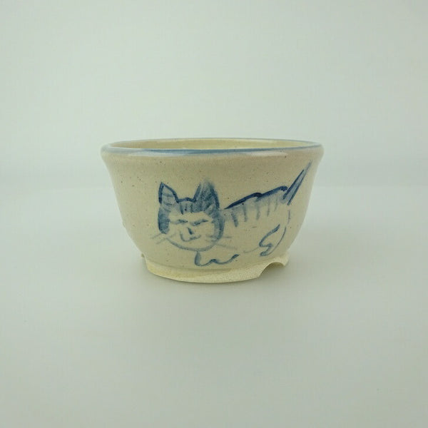盆栽鉢 ゆうき祥石 小鉢 長辺 約 7cm 丸鉢 絵鉢 猫 ネコ ねこ 釉薬 観賞用  新品 n1198410880