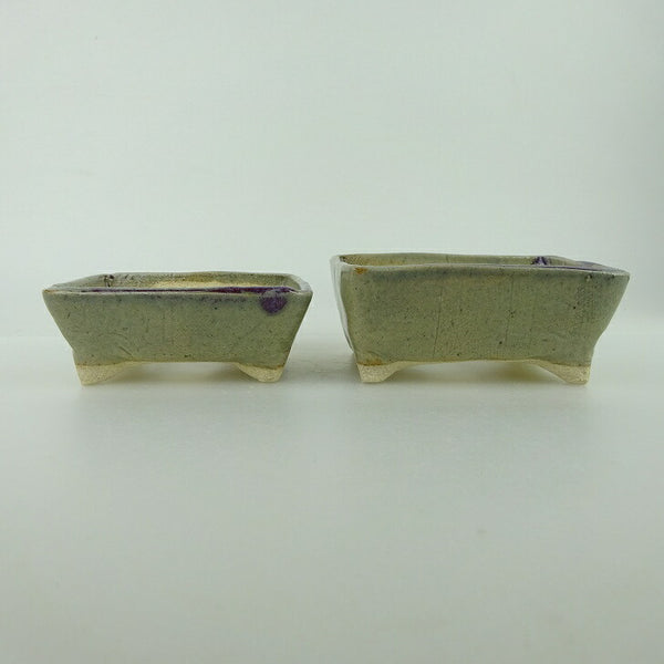 盆栽鉢 ゆうき祥石 2点セット 小鉢 長辺 約8.5cm 長方鉢 グレー 釉薬 観賞用  新品 h1198429304