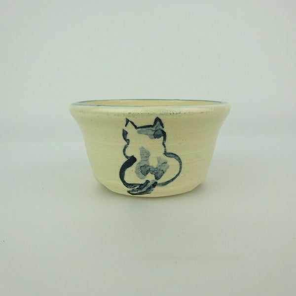盆栽鉢 ゆうき祥石 小鉢 長辺 約 7.3cm 丸鉢 絵鉢 猫 ネコ ねこ 落款なし 足跡 肉球 釉薬 観賞用  新品 q1198416113