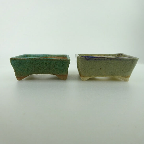 盆栽鉢 ゆうき祥石 2点セット 小鉢 長辺 約8cm 長方鉢 緑 グレー 釉薬 観賞用  新品 d1198420781