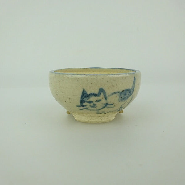 盆栽鉢 ゆうき祥石 小鉢 長辺 約 4.6cm 丸鉢 絵鉢 猫 ネコ ねこ 釉薬 観賞用  新品 f1198407939