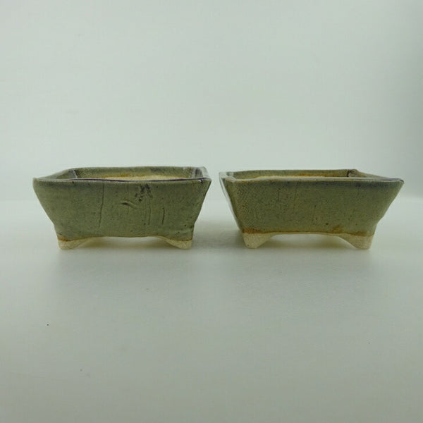 盆栽鉢 ゆうき祥石 2点セット 小鉢 長辺 約7.8cm 長方鉢 グレー 釉薬  新品 s1198416413