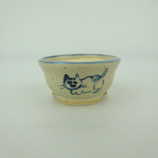 盆栽鉢 ゆうき祥石 小鉢 長辺 約 4.5cm 丸鉢 絵鉢 猫 ネコ ねこ 釉薬 観賞用  新品 v1198443501