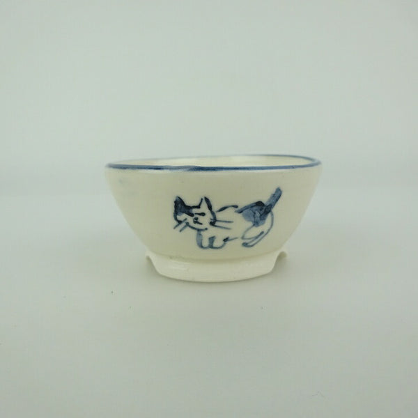 盆栽鉢 ゆうき祥石 小鉢 長辺 約 6.4cm 丸鉢 絵鉢 猫 ネコ ねこ 釉薬 観賞用  新品 f1198411176