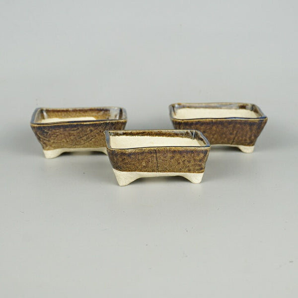 盆栽鉢 ゆうき祥石 3点セット 小鉢 長辺 約 7.8cm 長方鉢 釉薬  新品 t1198412014