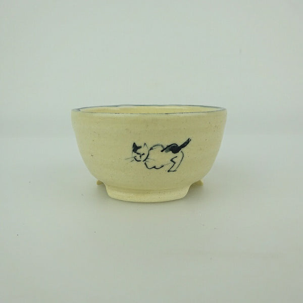 盆栽鉢 ゆうき祥石 小鉢 長辺 約 6cm 丸鉢 絵鉢 猫 ネコ ねこ 足跡 肉球 釉薬 観賞用  新品 l1198411128