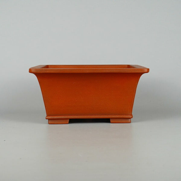 盆栽鉢 壹興造 渡辺 一弘 中型 長辺 約20.3cm 正方鉢 外縁 下帯 正角 朱泥  新品 g1198414543