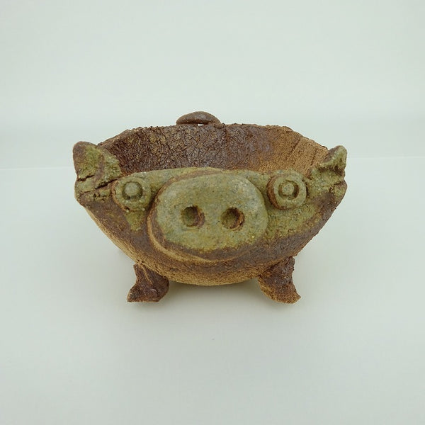 盆栽鉢 信楽 信楽焼 小型 長辺 約11.3cm ぶた形 鉢 手作り 豚 ブタ 観賞用  新品 1198400385