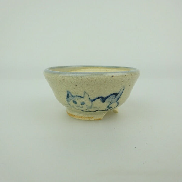 盆栽鉢 ゆうき祥石 小鉢 長辺 約 5cm 丸鉢 絵鉢 猫 ネコ ねこ 釉薬 観賞用  新品 s1198415217