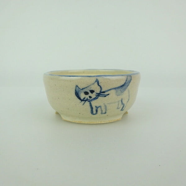 盆栽鉢 ゆうき祥石 小鉢 長辺 約 5.8cm 丸鉢 絵鉢 猫 ネコ ねこ 釉薬 観賞用  新品 k1198411363
