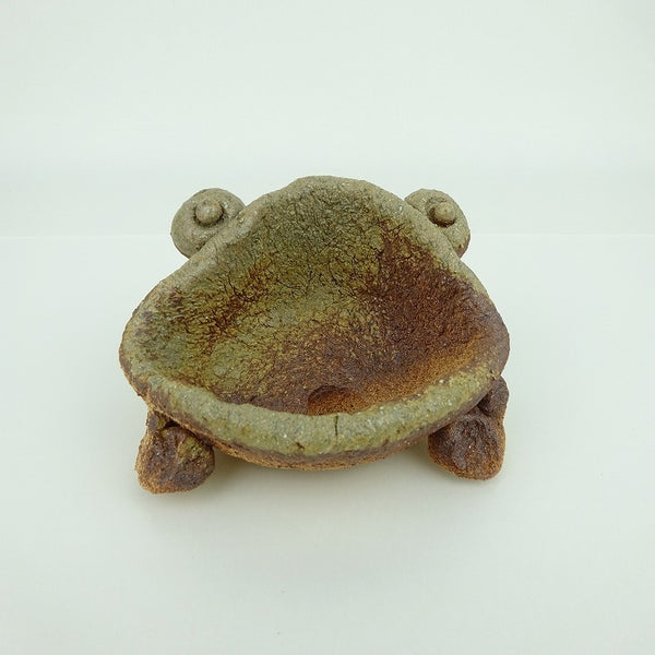 盆栽鉢 信楽焼 小型 長辺 約10cm かえる形 信楽 鉢 手作り 蛙 カエル 観賞用  新品 k1198411412