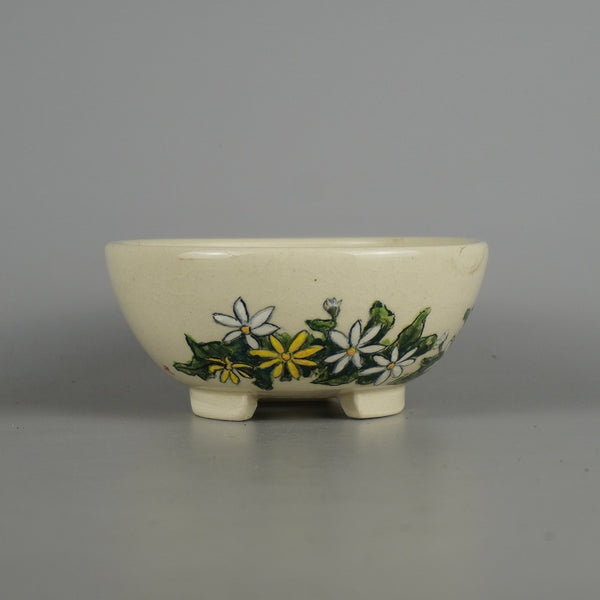 盆栽鉢 蝉山 小型 長辺 約 12.5cm 丸鉢 色絵 花 はな ハナ 植物 観賞用  新品 c1198410466