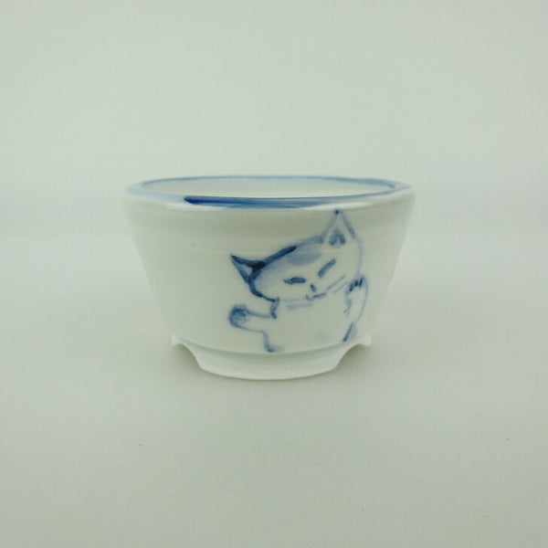 盆栽鉢 ゆうき祥石 小鉢 長辺 約 5.8cm 丸鉢 絵鉢 猫 ネコ ねこ 釉薬 観賞用  新品 f1198412064