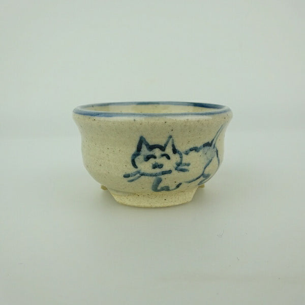 盆栽鉢 ゆうき祥石 小鉢 長辺 約 5cm 丸鉢 絵鉢 猫 ネコ ねこ 釉薬 観賞用  新品 w1198406190