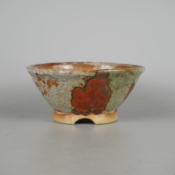 盆栽鉢 大山 大久保 欣三郎 小型 長辺 約 14.3cm 丸鉢 釉薬  新品 o1198427809