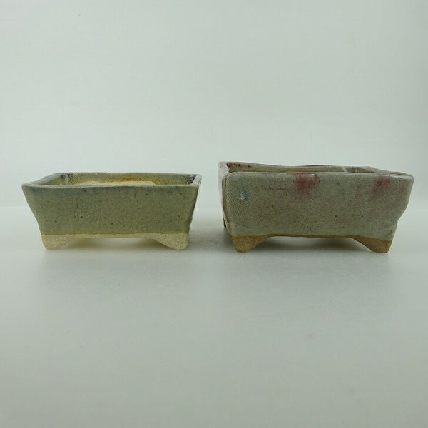 盆栽鉢 ゆうき祥石 2点セット 小鉢 長辺 約7.8cm 長方鉢 グレー 釉薬 観賞用  新品 x1198410220