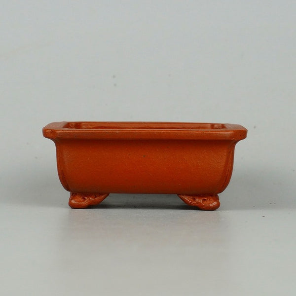 盆栽鉢 壱興造記 渡辺 一弘 小型 長辺 約7.8cm 長方鉢 隅入 雲足 長角 紅泥  新品 l1198410775