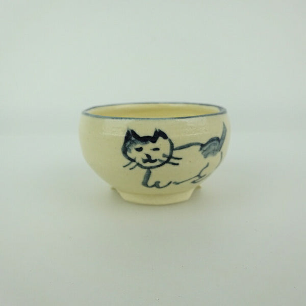 盆栽鉢 ゆうき祥石 小鉢 長辺 約 5.6cm 丸鉢 絵鉢 猫 ネコ ねこ 釉薬 観賞用  新品 m1198412307