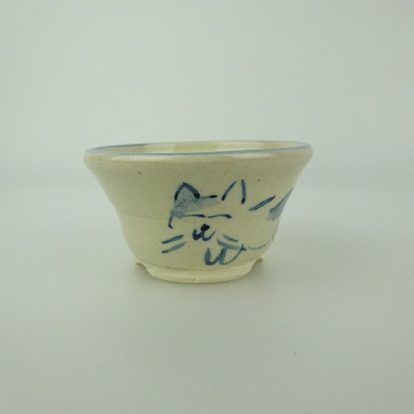 盆栽鉢 ゆうき祥石 小鉢 長辺 約 6.8cm 丸鉢 絵鉢 猫 ネコ ねこ 釉薬 観賞用  新品 x1198413227