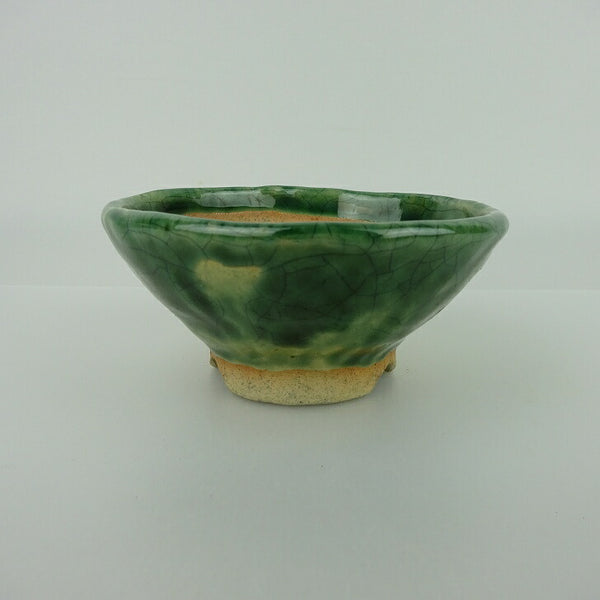 盆栽鉢 大山 大久保 欣三郎 小鉢 長辺 約9.5cm 丸鉢 釉薬 観賞用  新品 m1198408026