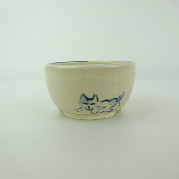 盆栽鉢 ゆうき祥石 小鉢 長辺 約 6.3cm 丸鉢 絵鉢 猫 ネコ ねこ 釉薬 観賞用  新品 o1198421739