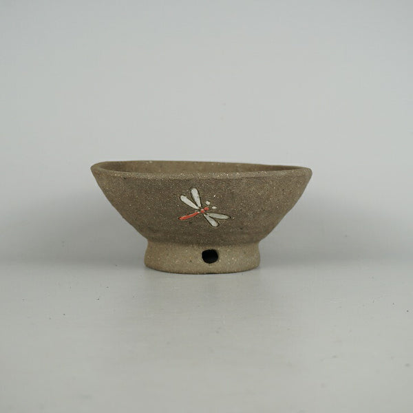 盆栽鉢 文山 越前文山 小型 長辺 約 16cm 鯖江園芸 丸鉢 色絵 蜻蛉 とんぼ トンボ 観賞用  新品 r1198410409