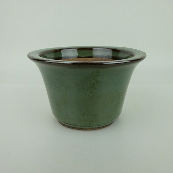 盆栽鉢 小石原焼 小型 長辺 約12.3cm 丸鉢 外縁 緑釉 釉薬 観賞用  新品 x1198414615