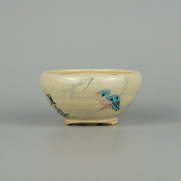 盆栽鉢 是好 矩 小鉢 長辺 7.5cm 丸鉢 色絵 鳥 とり 観賞用  新品 o1198424925