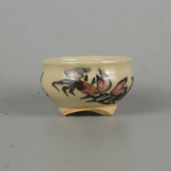 盆栽鉢 是好 矩 豆鉢 長辺 約4cm 丸鉢 色絵 蟹 かに カニ ミニ鉢 観賞用  新品 s1198416515
