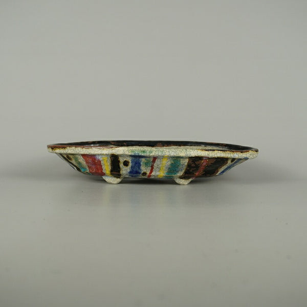 盆栽鉢 文山 越前文山 中型 長辺 約 26cm 鯖江園芸 楕円鉢 色絵 縞 縦縞 模様 釉薬 観賞用 e1198410188