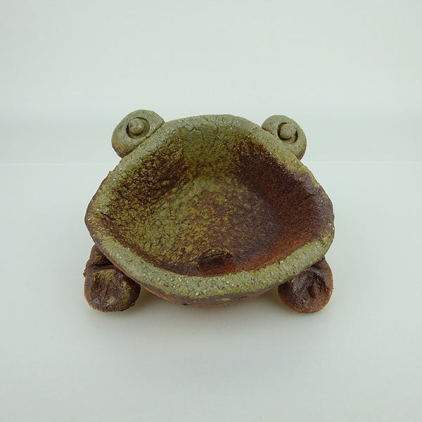 盆栽鉢 信楽焼 小型 長辺 約10.5cm かえる形 信楽 鉢 手作り 蛙 カエル 観賞用  新品 o1198422130