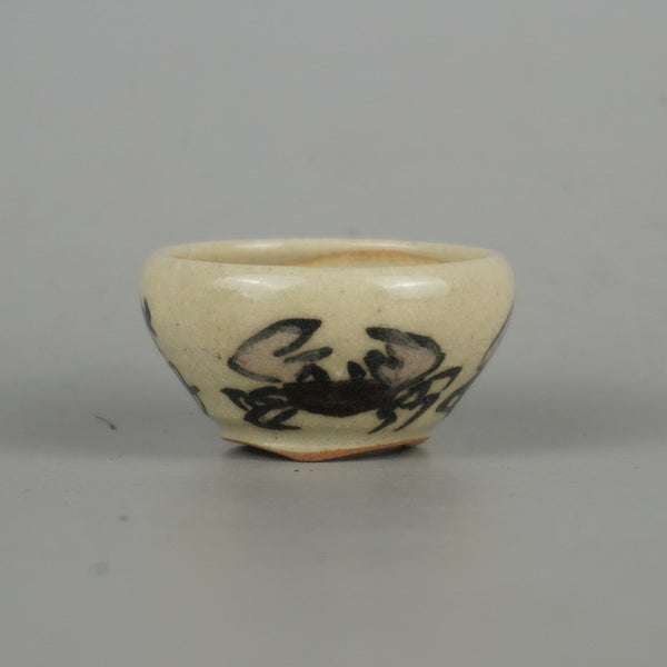 盆栽鉢 是好 矩 豆鉢 長辺 約4.3cm 丸鉢 色絵 蟹 かに カニ ミニ鉢 観賞用  新品 p1198412842