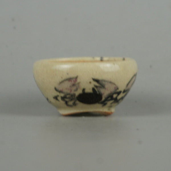 盆栽鉢 是好 矩 豆鉢 長辺 4.2cm 丸鉢 色絵 蟹 かに カニ ミニ鉢 観賞用  新品 c1198408439