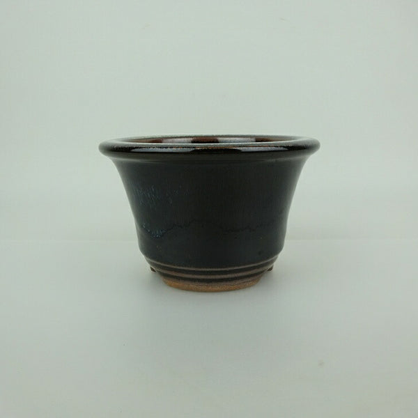 盆栽鉢 小石原焼 小型 長辺 約11.7cm 丸鉢 外縁 下帯 釉薬 観賞用  新品 u1198423342