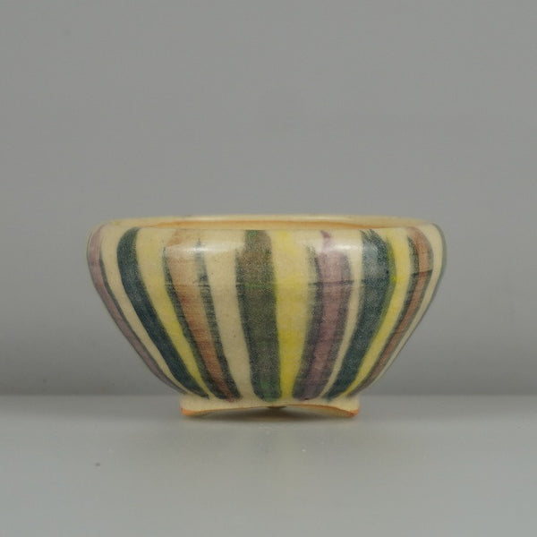 盆栽鉢 是好 矩 小鉢 長辺 7.7cm 丸鉢 色絵 縞模様 縦縞 観賞用  新品 h1198425537