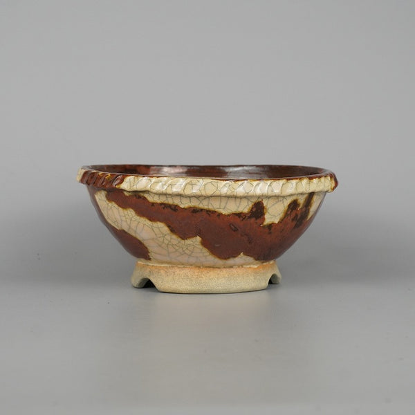 盆栽鉢 大山 大久保 欣三郎 小型 長辺 約16cm 丸鉢 釉薬  新品 j1198417864