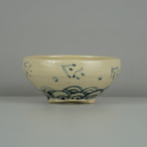 盆栽鉢 是好 矩 小鉢 長辺 約 8cm 丸鉢 染付 波文 模様 観賞用  新品 q1198416211