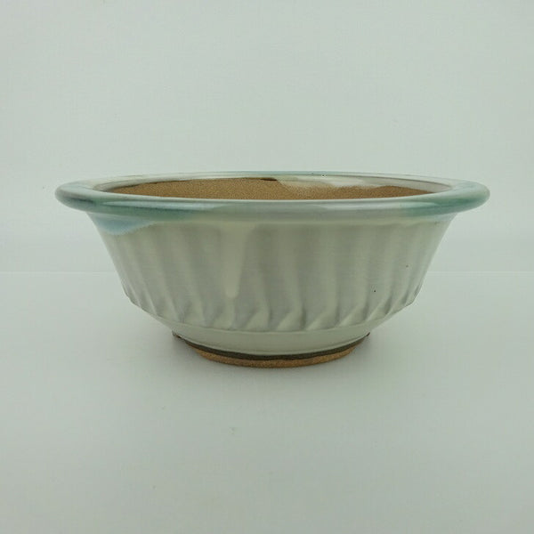 盆栽鉢 小石原焼 小型 長辺 約18.5cm 丸鉢 外縁 白釉 釉薬 観賞用  新品 t1198413408