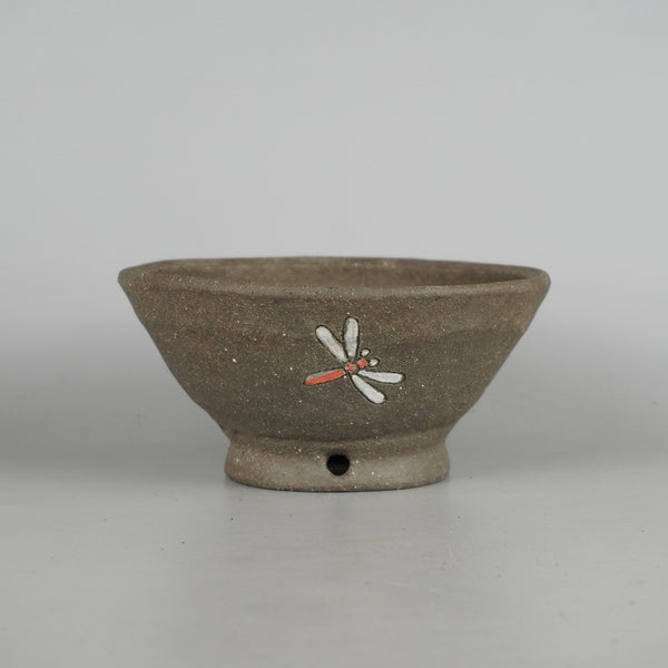 盆栽鉢 文山 越前文山 小型 長辺 約 16.8cm 鯖江園芸 丸鉢 色絵 蜻蛉 とんぼ トンボ 観賞用 k1198409476