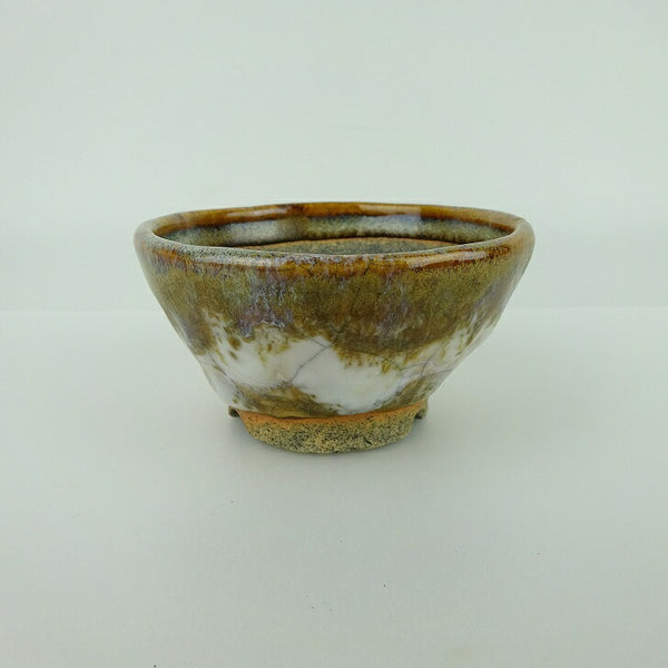 盆栽鉢 大山 大久保 欣三郎 小鉢 長辺 約9.8cm 丸鉢 釉薬  観賞用 新品 j1198417659