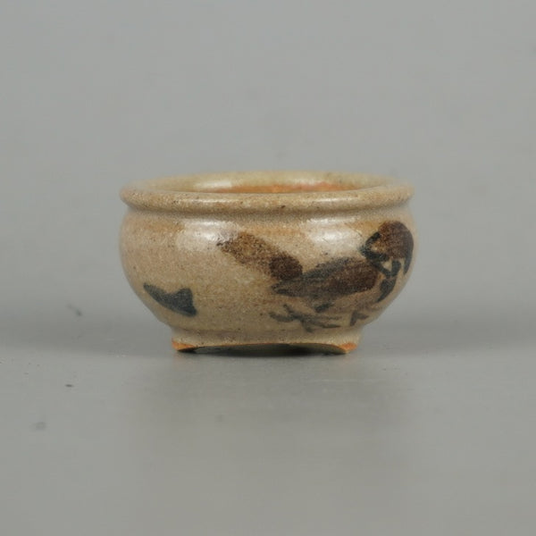 盆栽鉢 是好 矩 豆鉢 長辺 約4.2cm 丸鉢 色絵 雀 すずめ スズメ ミニ鉢 観賞用  新品 s1198416063