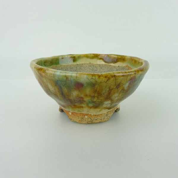 盆栽鉢 大山 大久保 欣三郎 小鉢 長辺 約8.3cm 丸鉢 釉薬 観賞用  新品 t1198411121