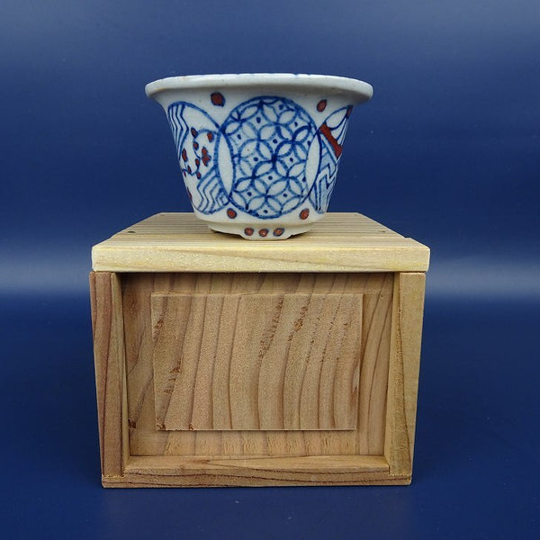 盆栽鉢 たかこ 小鉢 長辺 約7cm 丸鉢 外縁 色絵 箱付  新品 p1198411797