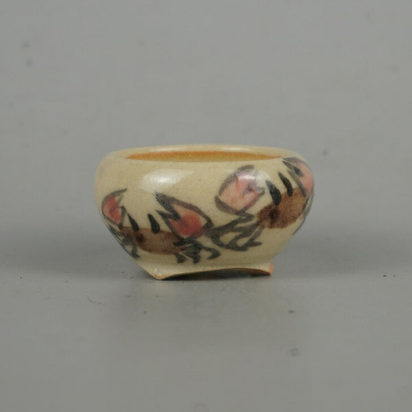 盆栽鉢 是好 矩 豆鉢 長辺 4cm 丸鉢 色絵 蟹 かに カニミニ鉢 観賞用  新品 c1198408129