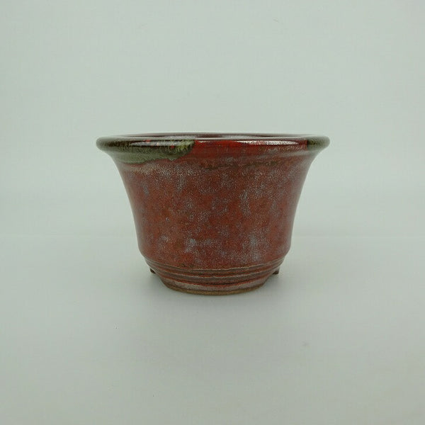 盆栽鉢 小石原焼 小型 長辺 約11.6cm 丸鉢 外縁 下帯 辰砂釉 釉薬 観賞用  新品 r1198405830