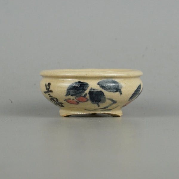 盆栽鉢 是好 矩 小鉢 長辺 6.8cm 丸鉢 色絵 木の実 観賞用  新品 q1198414421